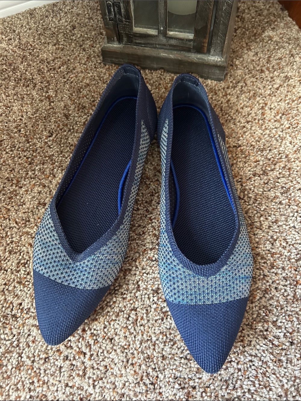Navy Pointed-Toe Knit Ballet Flats - Women's